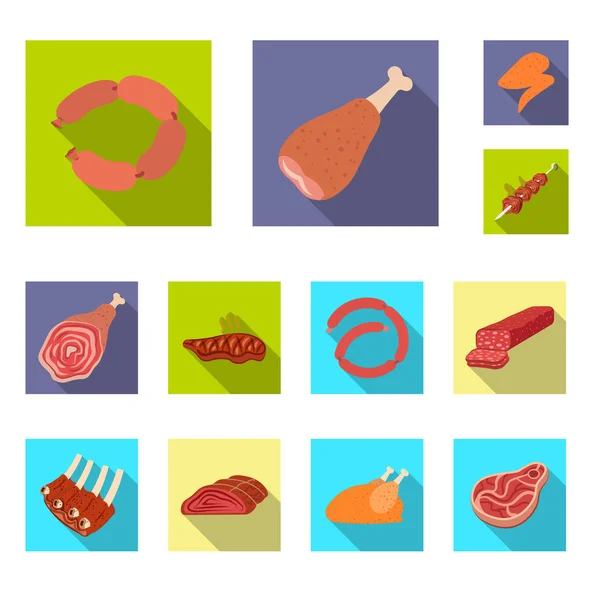 Geïsoleerde object van vlees en ham symbool. Set van vlees en koken aandelensymbool voor web. — Stockvector