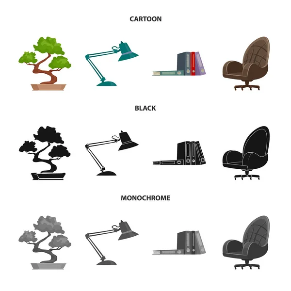 Izolovaný objekt ikony nábytku a práce. Kolekce nábytku a domácí akcií vektorové ilustrace. — Stockový vektor