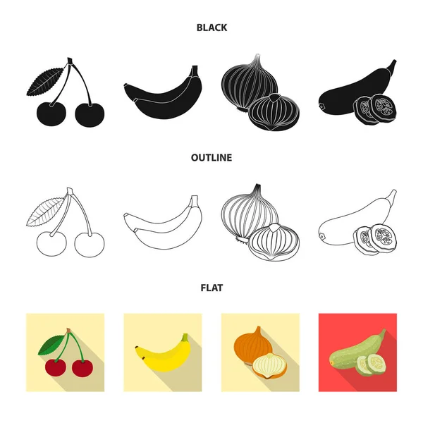 Izolovaný objekt ze zeleniny a ovoce znamení. Sběr zeleniny a vegetariánské vektorové ikony pro stock. — Stockový vektor
