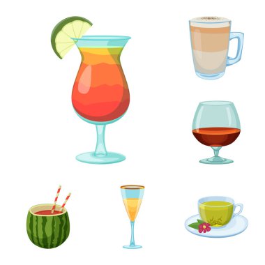 İçki ve bar logosu yalıtılmış nesne. İçki kümesi ve hisse senedi için parti vektör simgesi.