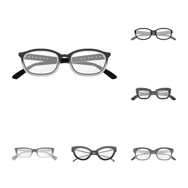 Isolerade objekt av glas och ram symbol. Uppsättning av glasögon och tillbehör vector ikon för lager. — Stock vektor