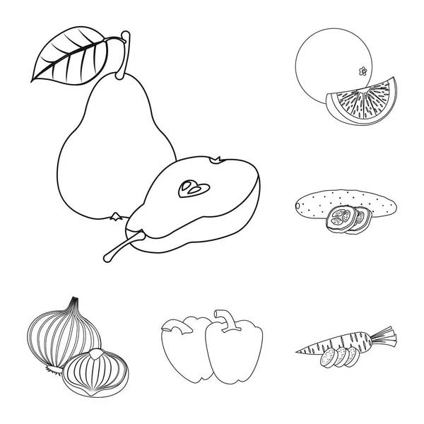 Векторный дизайн овощного и фруктового символа. Коллекция вегетарианских векторных иллюстраций . — стоковый вектор