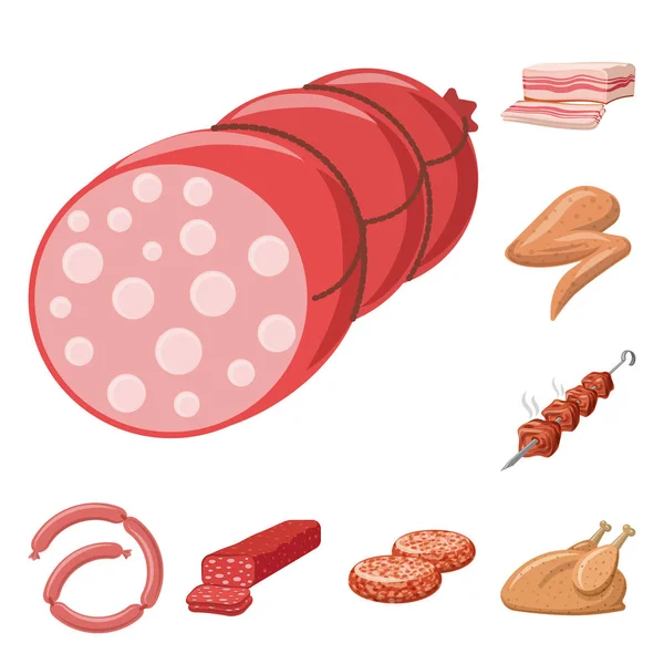 Vektor-Illustration von Fleisch und Schinken-Symbol. Set aus Fleisch und Kochutensilien für das Web. — Stockvektor