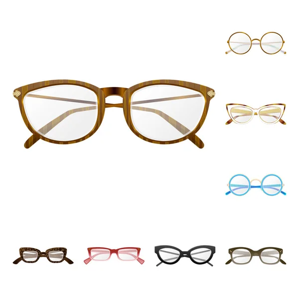 Design vettoriale di occhiali e segno telaio. Set di bicchieri e accessori stock symbol per web . — Vettoriale Stock