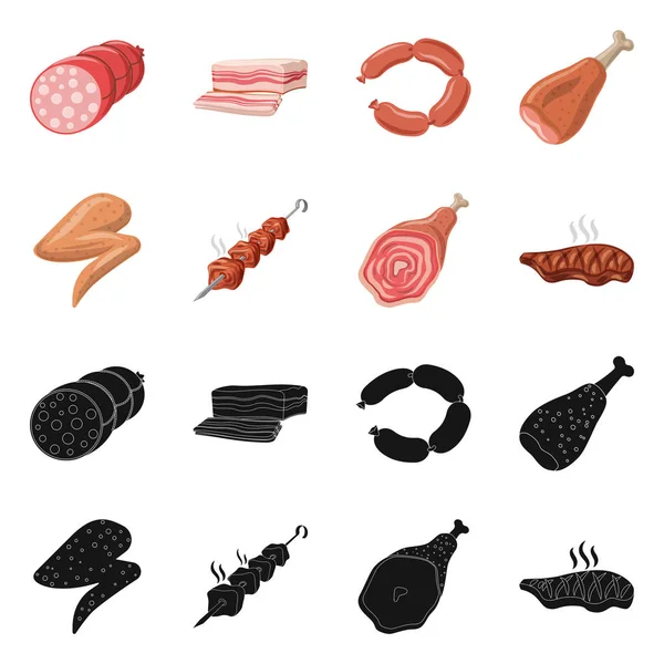 Vectorillustratie van vlees en ham symbool. Collectie van vlees en koken aandelensymbool voor web. — Stockvector