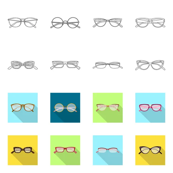 Vektor illustration av glasögon och Rama in tecken. Insamling av glasögon och tillbehör lager vektorillustration. — Stock vektor