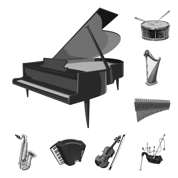 Objeto aislado de música y símbolo de melodía. Conjunto de música e ilustración de vector de stock de herramientas . — Archivo Imágenes Vectoriales