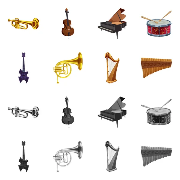 Geïsoleerde object van muziek en melodie pictogram. Set muziek en instrument voorraad vectorillustratie. — Stockvector