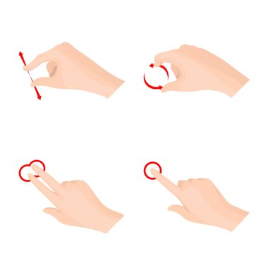 Dokunmatik ve el işareti yalıtılmış nesne. Hisse senedi için dokunmatik ekran ve dokunmatik vektör simge topluluğu.