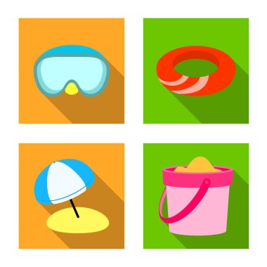 Ekipman ve yüzme simge vektör tasarımı. Ekipman ve hisse senedi için etkinlik vektör simge kümesi.