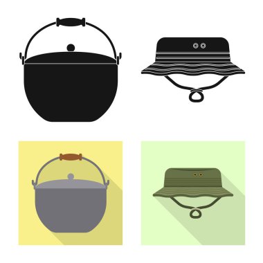 Balık ve balık tutma işareti vektör tasarımı. Balık ve ekipman hisse senedi vektör çizim seti.