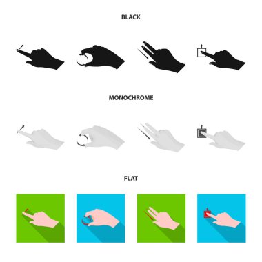 Dokunmatik ve el logosu yalıtılmış nesne. Dokunmatik ekran ve dokunmatik hisse senedi vektör çizim topluluğu.