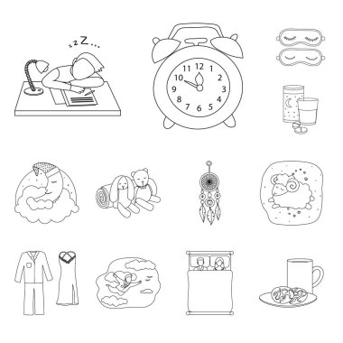 Rüyalar ve gece simge vektör tasarımı. Rüyalar ve hisse senedi için yatak odası vektör simge kümesi.