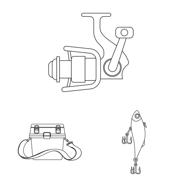 Vektordesign von Fischen und Angelzeichen. Sammlung von Fisch und Ausrüstung Lagersymbol für Web. — Stockvektor