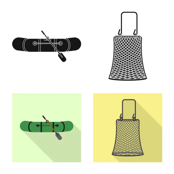 Illustrazione vettoriale del pesce e icona della pesca. Raccolta di pesci e attrezzature stock symbol per il web . — Vettoriale Stock