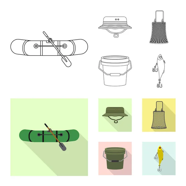 Isoliertes Objekt von Fischen und Angelikone. Set von Fisch und Ausrüstung Vektor-Symbol für Lager. — Stockvektor