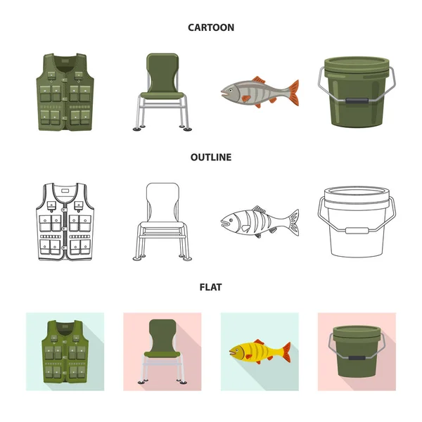 Conception vectorielle du poisson et panneau de pêche. Ensemble de stock de poisson et d'équipement symbole pour la toile . — Image vectorielle