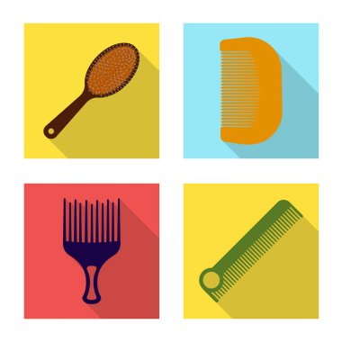 Fırça ve saç simgesi yalıtılmış nesne. Fırça ve saç fırçası hisse senedi vektör çizim seti.