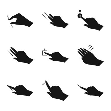 Dokunmatik ve el simge vektör tasarımı. Hisse senedi için dokunmatik ekran ve dokunmatik vektör simge topluluğu.