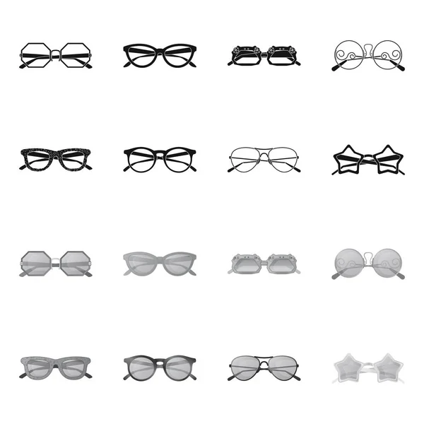 Conception vectorielle de lunettes et de lunettes de soleil symbole. Collection de lunettes et accessoires illustration vectorielle de stock . — Image vectorielle