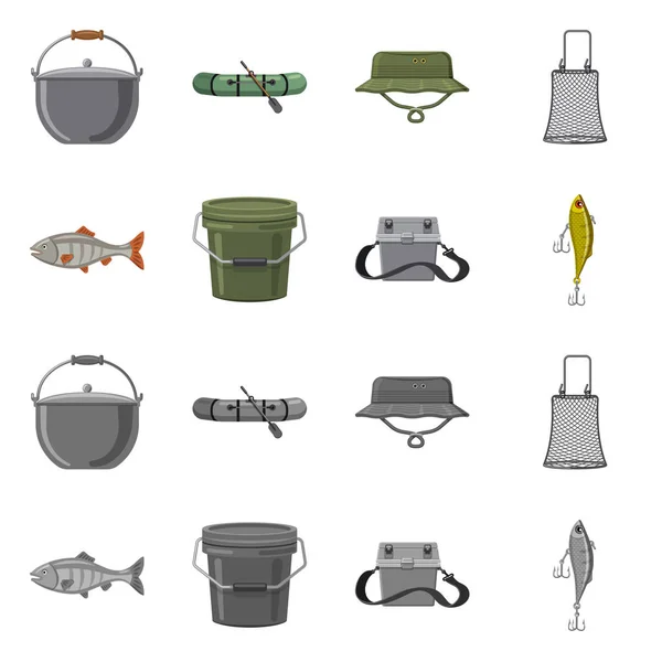 Vektor-Design von Fisch und Angelikone. Sammlung von Fischen und Ausrüstung Vektor-Symbol für Lager. — Stockvektor