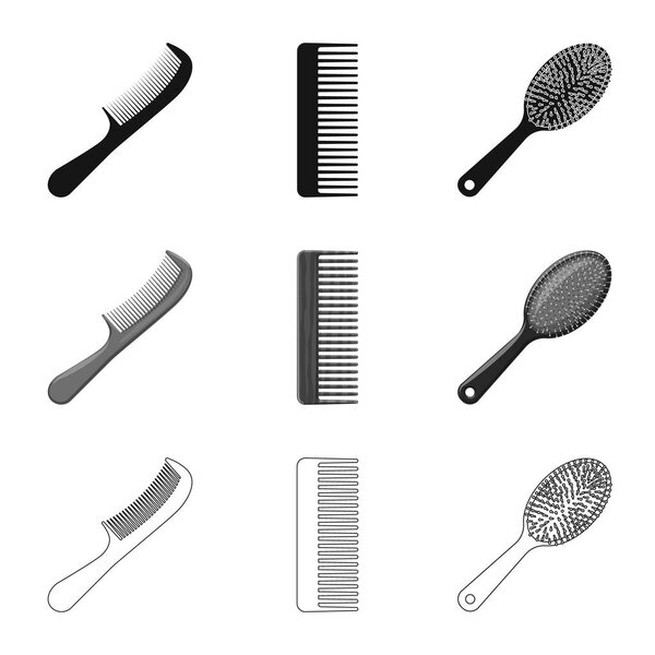 Vector design of brush and hair sign. Set of brush and hairbrush stock symbol for web.