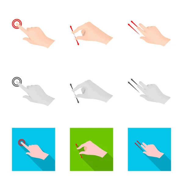 Ilustração vetorial de tela sensível ao toque e logotipo da mão. Conjunto de tela sensível ao toque e ilustração vetorial de estoque de toque . — Vetor de Stock