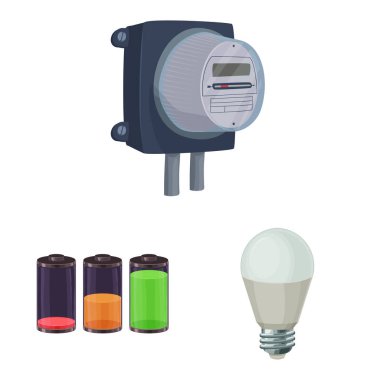 Elektrik ve elektrik işareti yalıtılmış nesne. Elektrik ve enerji hisse senedi için vektör simge kümesi.
