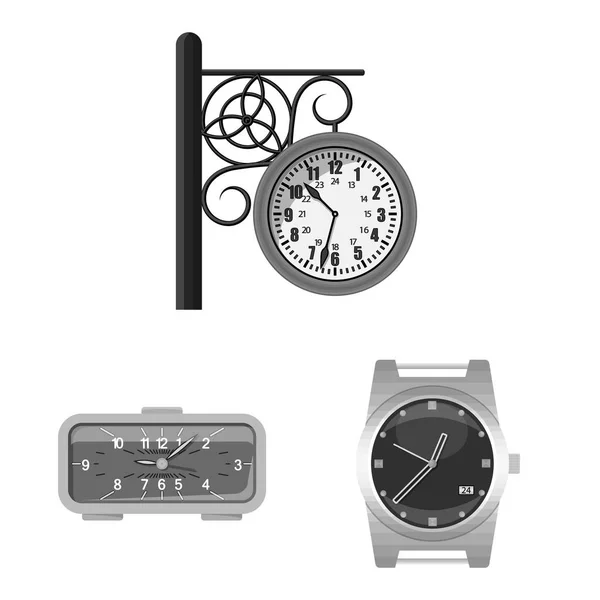 Vector εικονογράφηση του ρολογιού και το χρόνο σύνδεσης. Συλλογή των ρολογιών και κύκλος εικονίδιο του φορέα για το απόθεμα. — Διανυσματικό Αρχείο