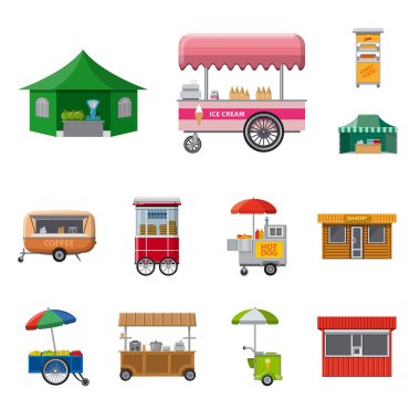 Piyasa ve dış simge vektör Illustration. Market ve gıda hisse senedi vektör çizim topluluğu.