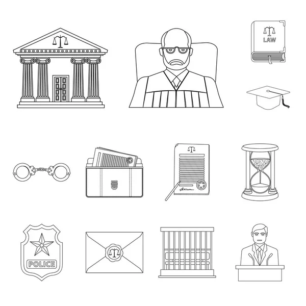Hukuk ve avukat simgesi yalıtılmış nesne. Hukuk ve adalet hisse senedi vektör çizim topluluğu.