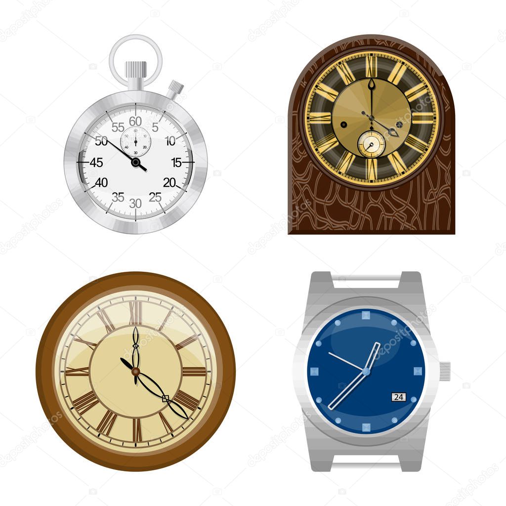 Vector design of clock and time sign. Set of clock and circle vector icon for stock.