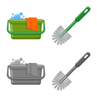 Temizlik ve servis sembolü yalıtılmış nesne. Temizlik ve ev hisse senedi vektör çizim topluluğu.