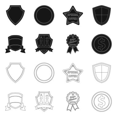 Amblem ve rozet simge vektör tasarımı. Hisse senedi için amblem ve etiket vektör simge topluluğu.