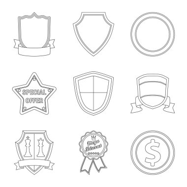 İllüstrasyon işareti amblemi ve rozet vektör. Hisse senedi için amblem ve etiket vektör simge topluluğu.