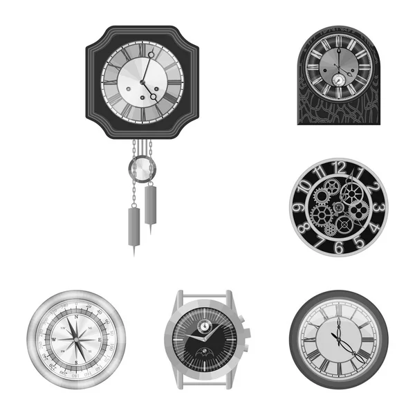 Illustrazione vettoriale dell'orologio e del segno orario. Collezione di orologio e cerchio stock symbol per il web . — Vettoriale Stock