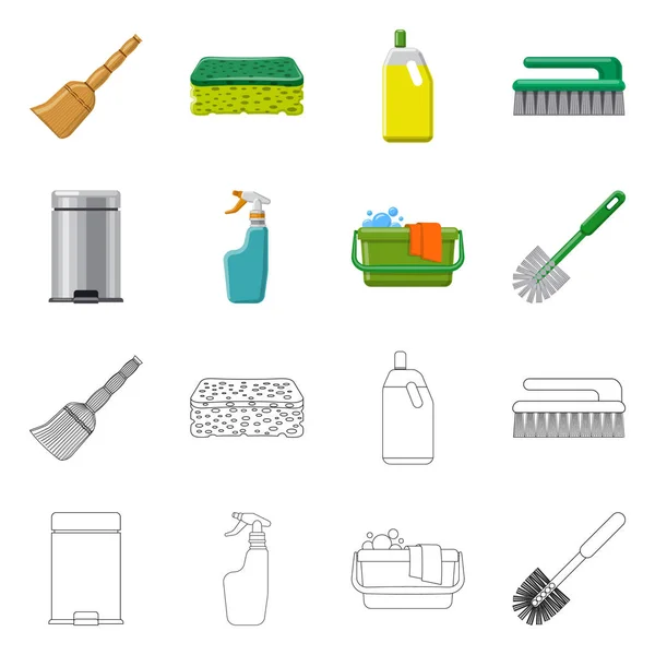 Векторный дизайн логотипа уборки и сервиса. Сбор векторной иллюстрации уборки и бытовых запасов . — стоковый вектор