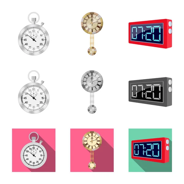Vektorové ilustrace symbolu hodin a čas. Sbírka hodin a kruh vektorové ikony pro stock. — Stockový vektor