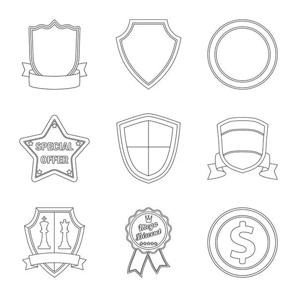 Ilustração vetorial de emblema e signo de crachá. Coleção de emblema e ícone de vetor de adesivo para estoque . — Vetor de Stock