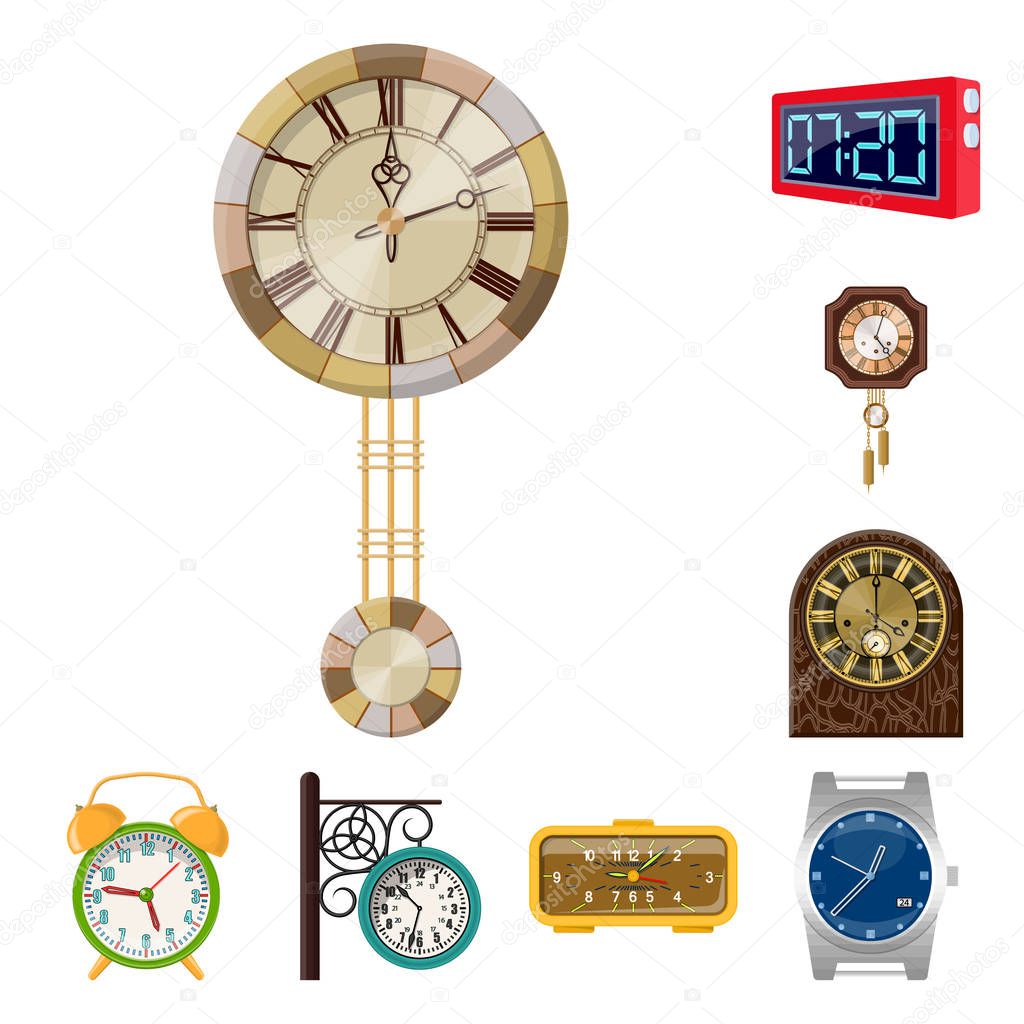 Vector illustration of clock and time sign. Set of clock and circle stock vector illustration.