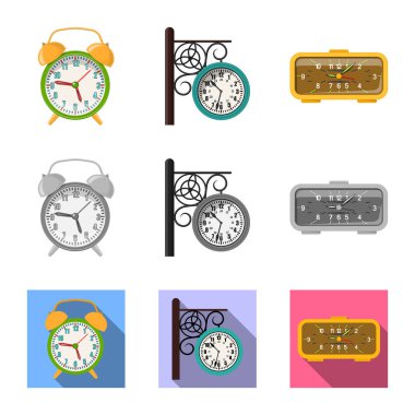 Saat ve saat simgesinin vektör resmi. Web için saat ve daire hisse senedi simgesi kümesi.