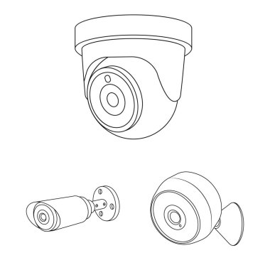 Cctv ve kamera logo vektör tasarımı. Web için cctv ve sistem hisse senedi simgesi kümesi.