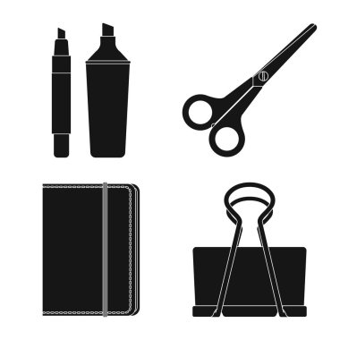 Yalıtılmış nesne ofis ve tedarik sembolü. Hisse senedi için ofis ve okul vektör simge kümesi.