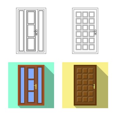 Kapı ve ön simge vektör Illustration. Kapı ve ahşap hisse senedi simgesi web için set.