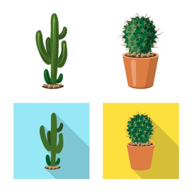 Kaktüs ve pot simge vektör Illustration. Kaktüs ve kaktüsler hisse senedi vektör çizim koleksiyonu.
