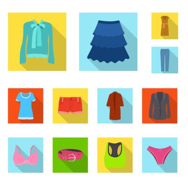 Kadın ve giyim logo yalıtılmış nesne. Hisse senedi için kadın ve aşınma vektör simge topluluğu.