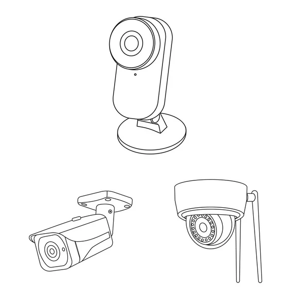 Изолированный объект видеонаблюдения и вывески камеры. Набор значков видеонаблюдения и вектора системы на складе . — стоковый вектор