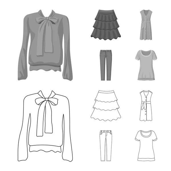 Vector ontwerp van vrouw en kleding symbool. Collectie van vrouw en slijtage voorraad vectorillustratie. — Stockvector