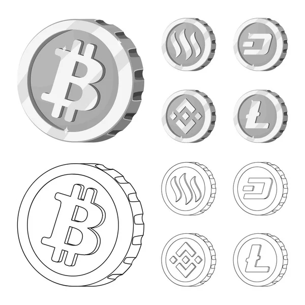 Diseño vectorial de criptomoneda y signo de moneda. Conjunto de criptomoneda y criptomoneda símbolo de stock para web . — Archivo Imágenes Vectoriales