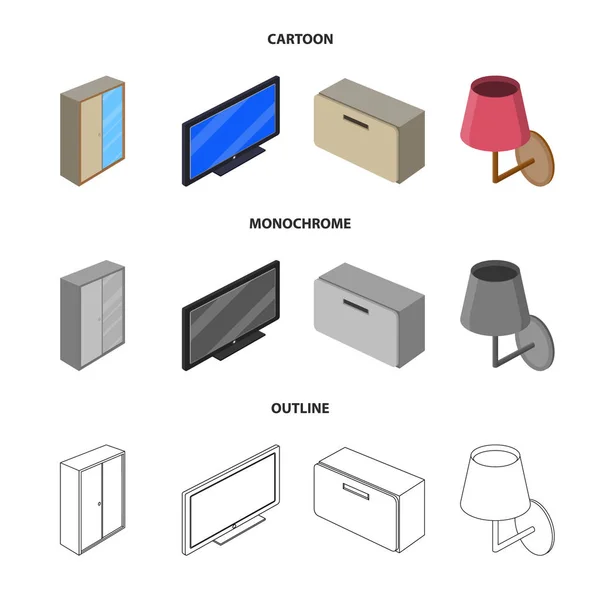 Isolerade objekt av sovrum och rum symbol. Uppsättning av sovrum och möbler lager vektorillustration. — Stock vektor